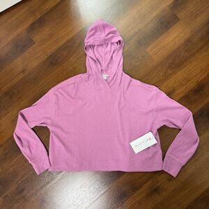 Athleta Presence Hoodie NWT Cropped Ribbed Athleisure Workout Gym Pink Sz XS